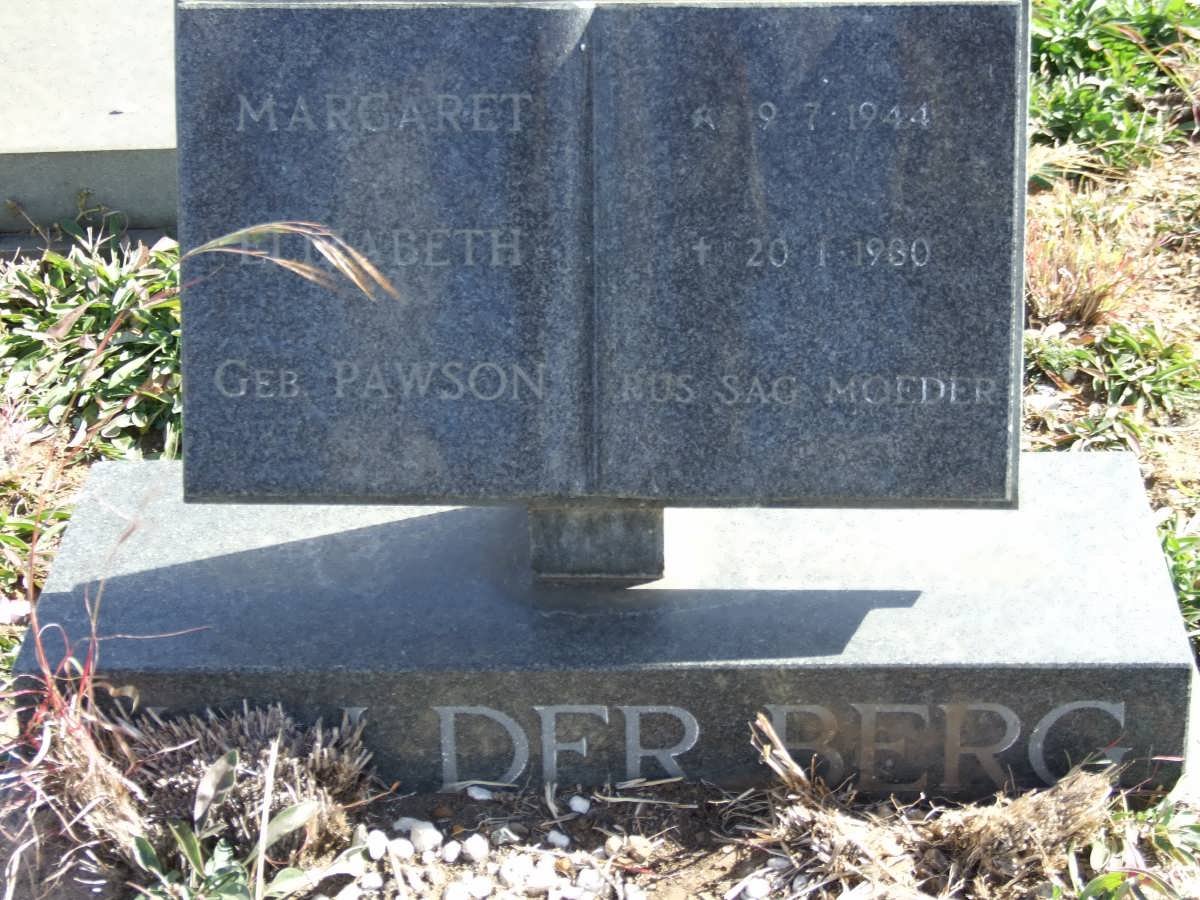 BERG Margaret Elizabeth, van der nee PAWSON 1944-1980