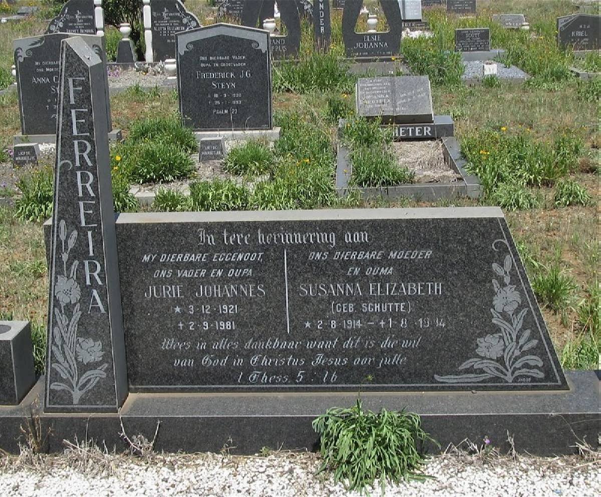 FERREIRA Jurie Johannes 1921-1981 &amp; Susanna Elizabeth SCHUTTE 1914- 19?4