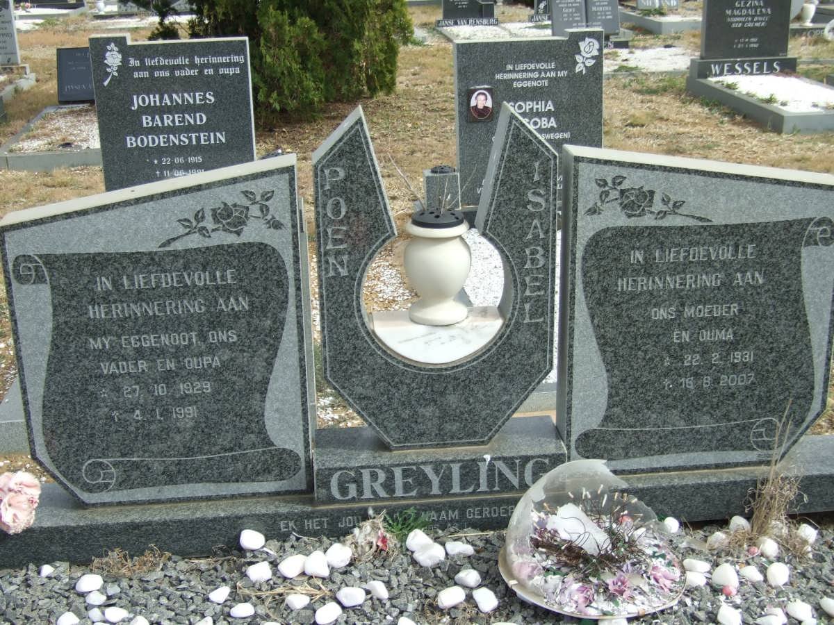 GREYLING Poen 1929-1991 &amp; Isabel 1931-2007