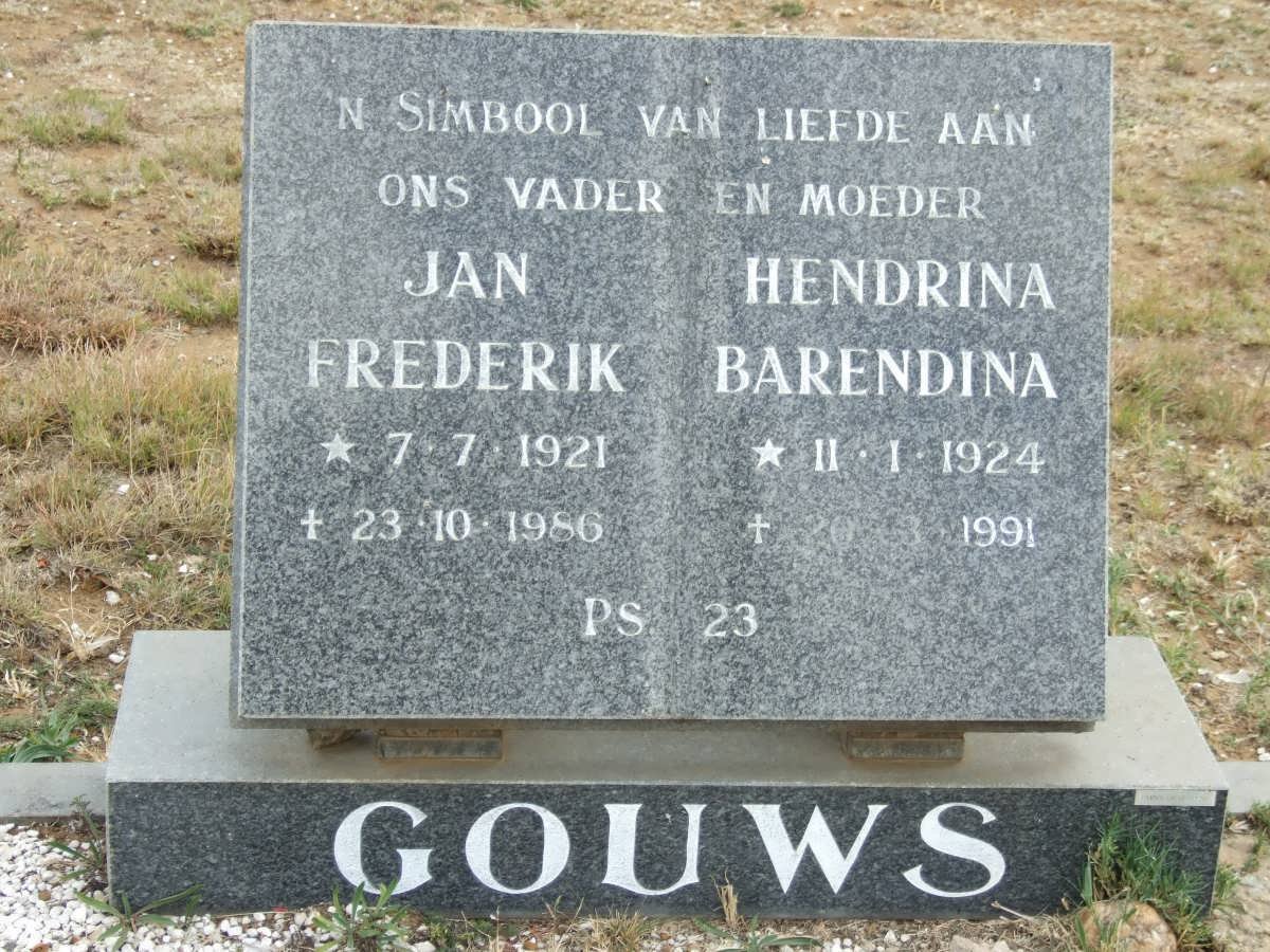 GOUWS Jan Frederik 1921-1986 &amp; Hendrina Barendina 1924-1991