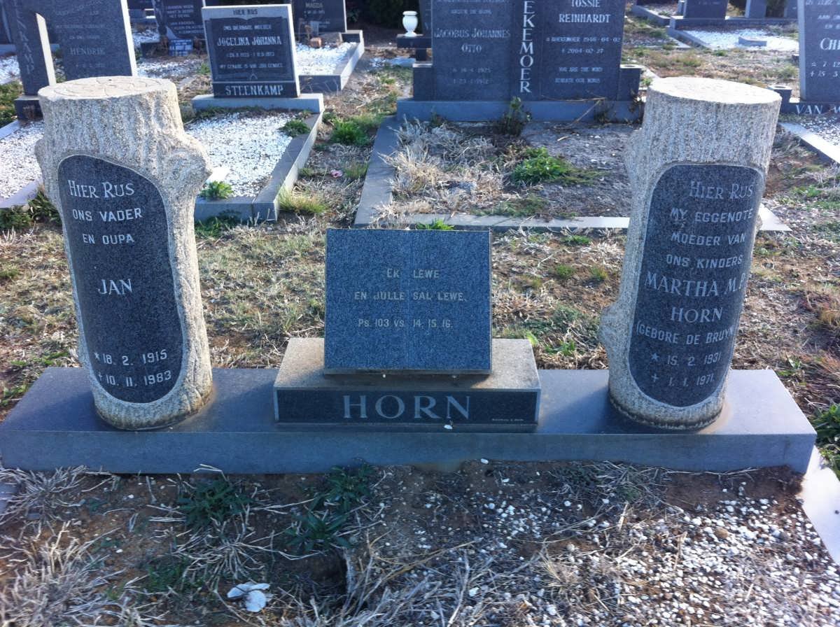 HORN Jan 1915-1983 &amp; Martha M.P. De BRUYN 1931-1971
