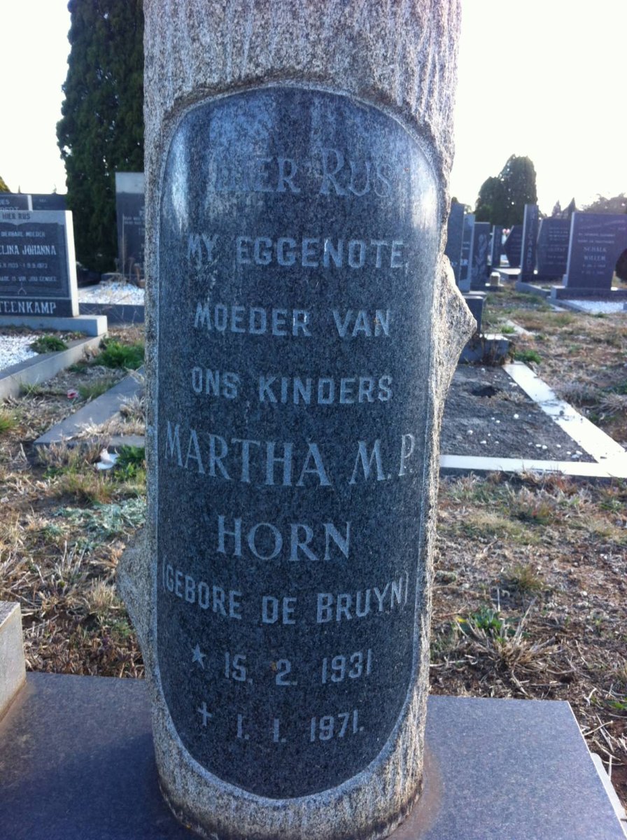 HORN Martha M.P., nee De BRUYN 1931-1971