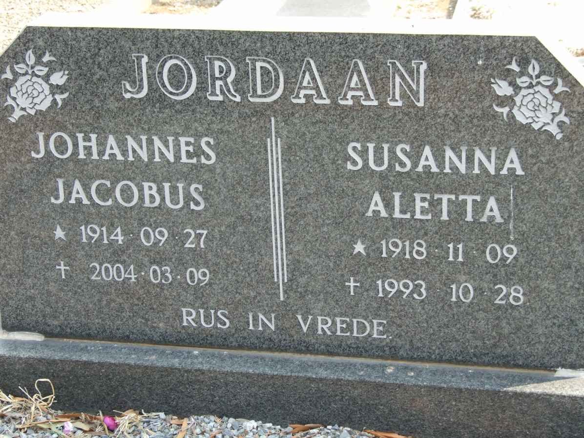 JORDAAN Johannes Jacobus 1914-2004 &amp; Susanna Aletta 1918-1993