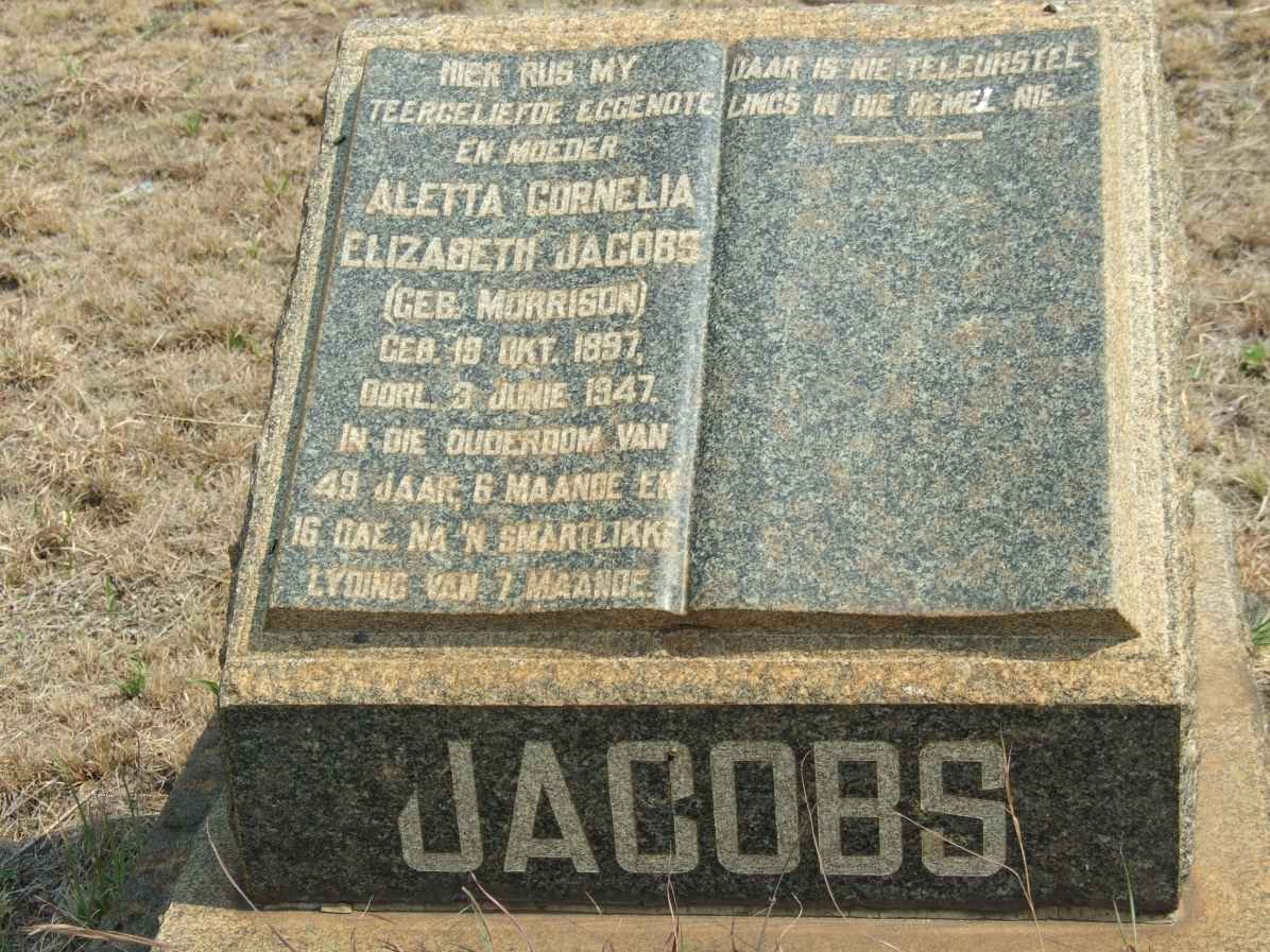 JACOBS Aletta Cornelia Elizabeth nee MORRISON 1897-1947