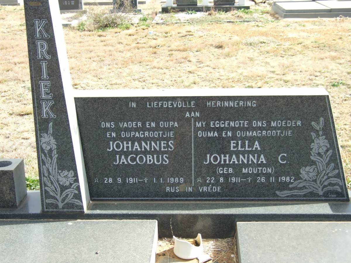 KRIEK Johannes Jacobus 1911-1989 &amp; Ella Johanna C. MOUTON 1911-1982