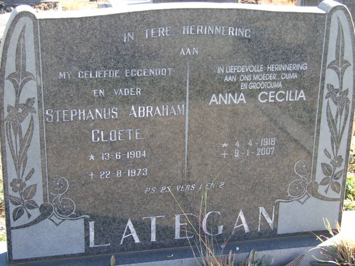 LATEGAN Stephanus Abraham Cloete 1904-1973 &amp; Anna Cecilia 1918-2007