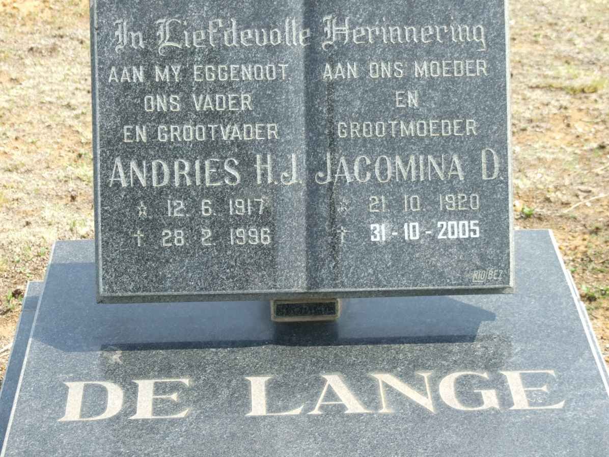 LANGE Andries H.J., de 1917-1996 &amp; Jacomina D. 1920-2005