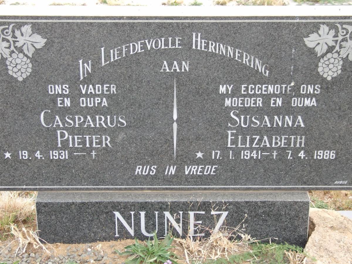 NUNEZ Casper Pieter 1931- &amp; Susanna Elizabeth 1941-1986