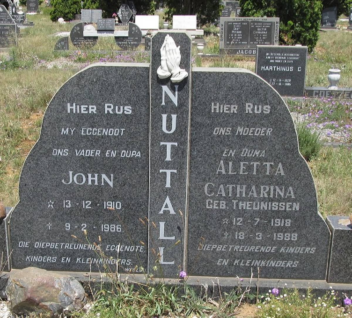NUTTALL John 1910-1986 &amp; Aletta Catharina THEUNISSEN 1918-1988