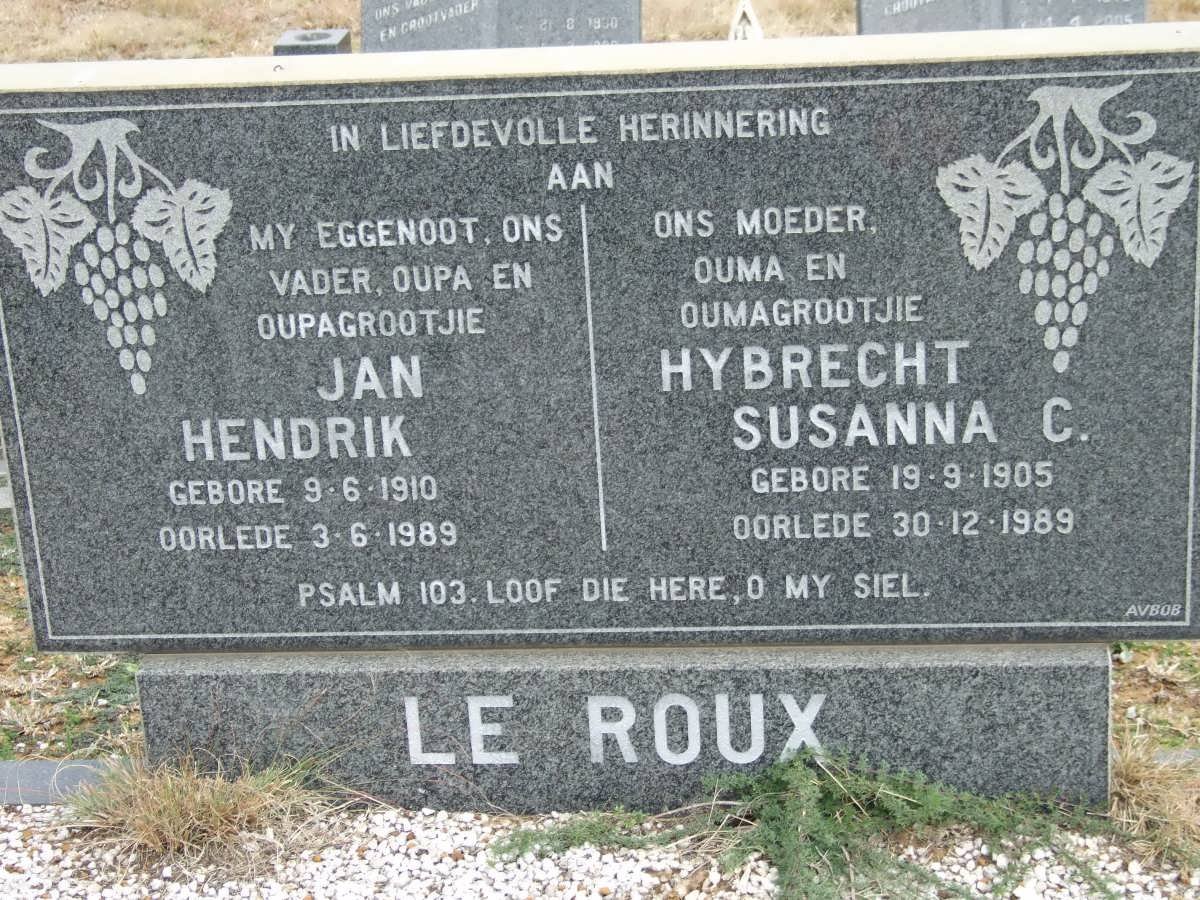 ROUX Jan Hendrik, Le 1910-1989 &amp; Hybrecht Susanna C. 1905-1989