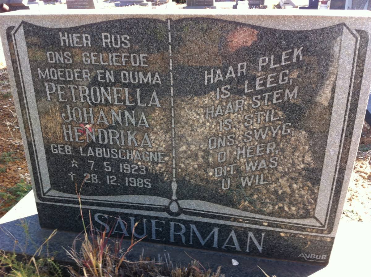 SAUERMAN Petronella Johanna Hendrika nee LABUSCHAGNE 1923-1985