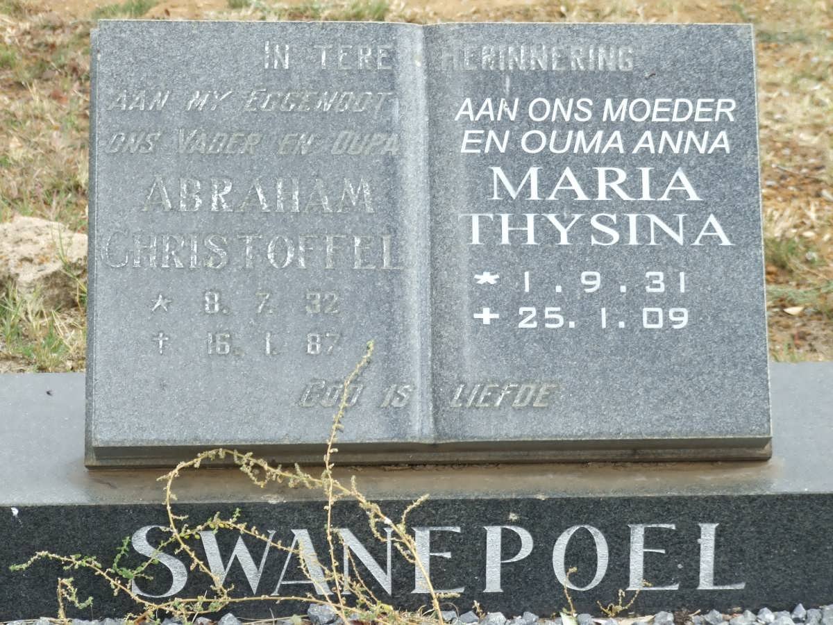 SWANEPOEL Abraham Christoffel 1932-1987 &amp; Maria Thysina 1931-2009