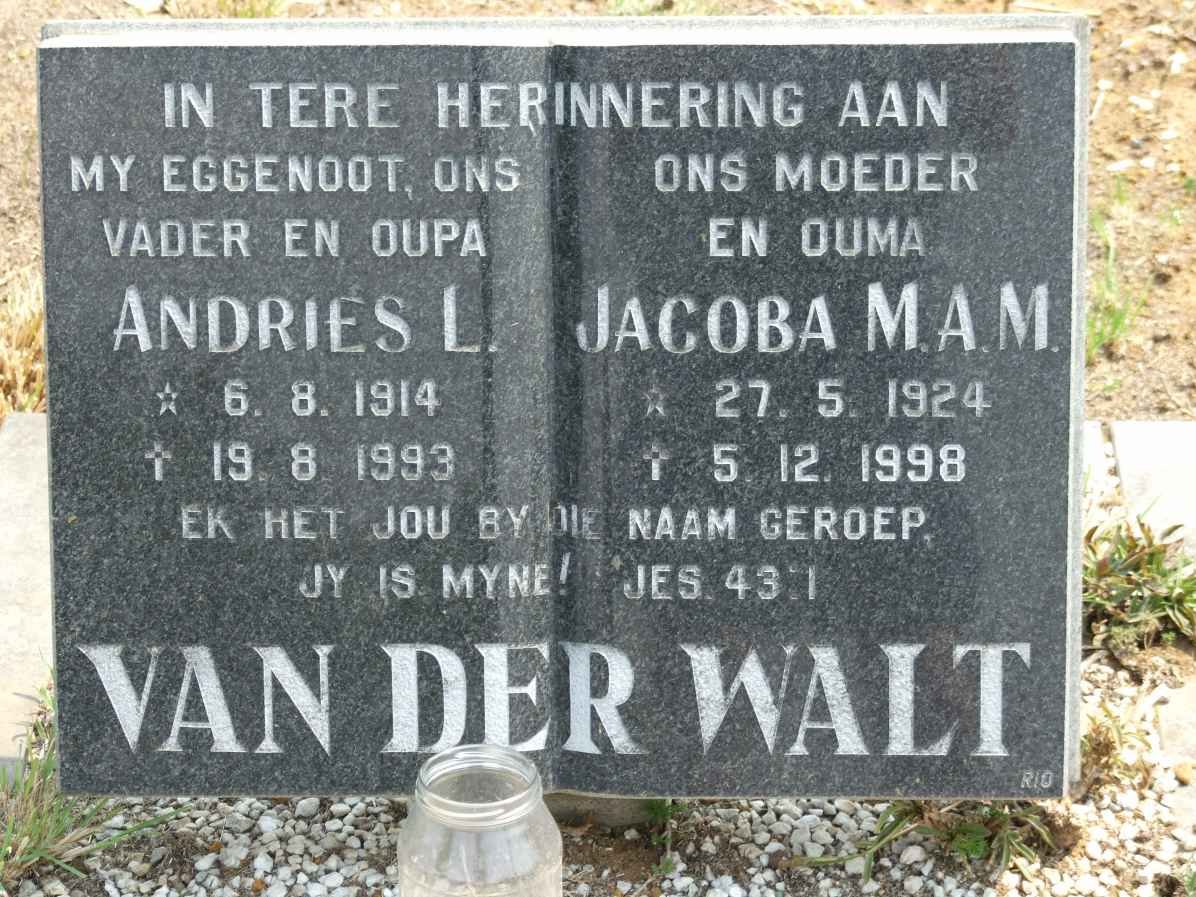 WALT Andries L., van der 1914-1993 &amp; Jacoba M.A.M. 1924-1998