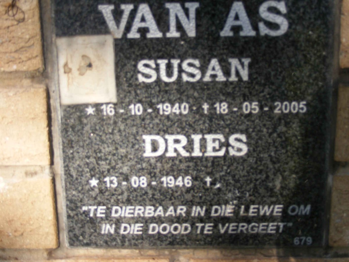 AS Dries, van 1946- &amp; Susan 1940-2005