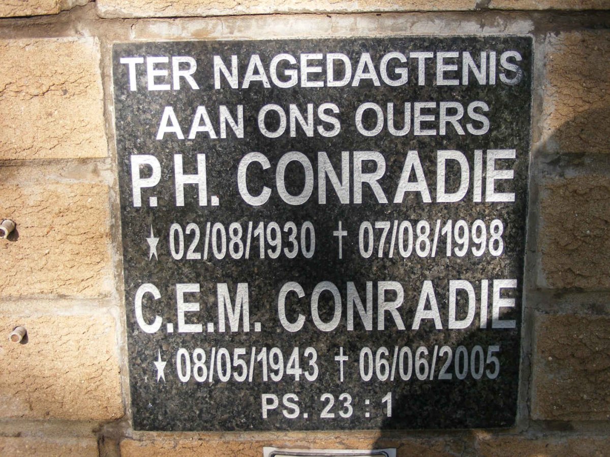 CONRADIE P.H. 1930-1998 &amp; C.E.M. 1943-2005