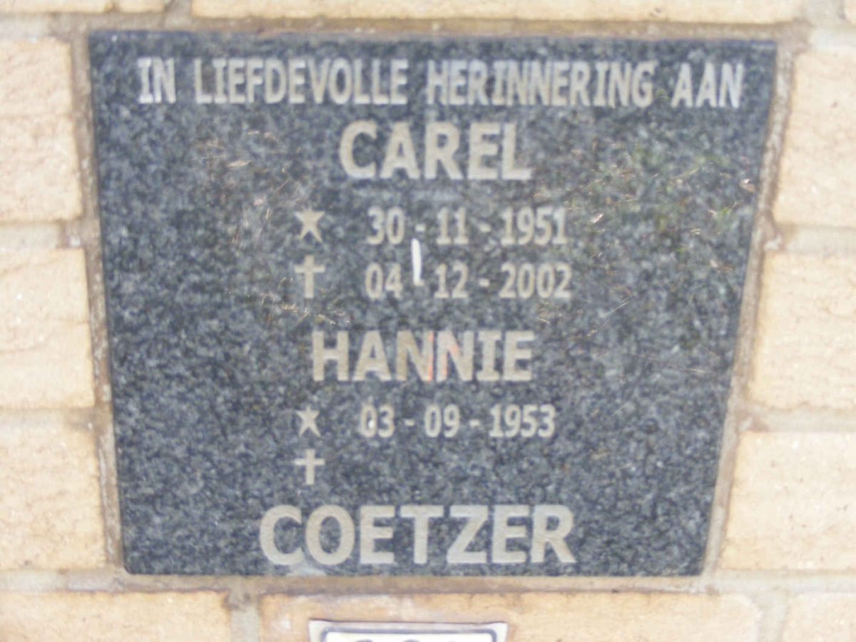 COETZER Carel 1951-2002 &amp; Hannie 1953-