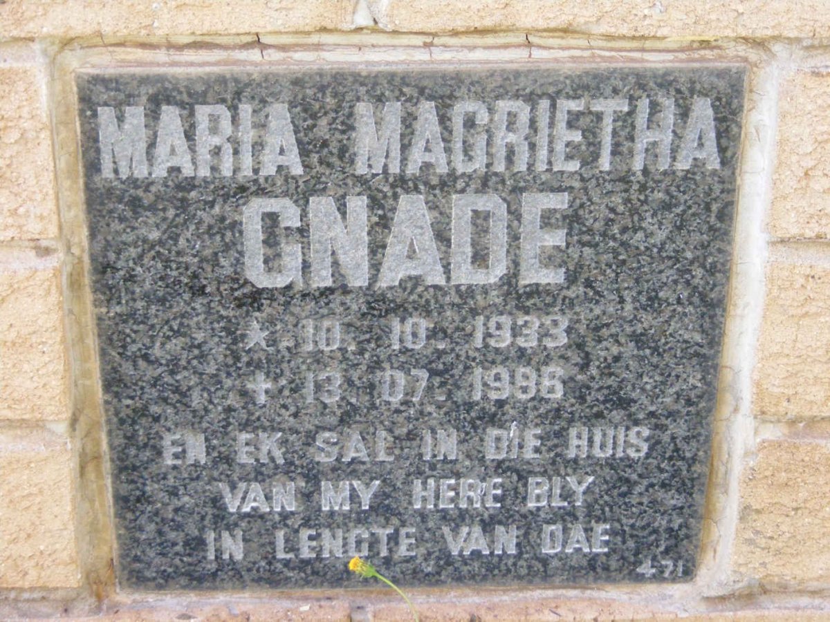GNADE Maria Magrietha 1933-1996