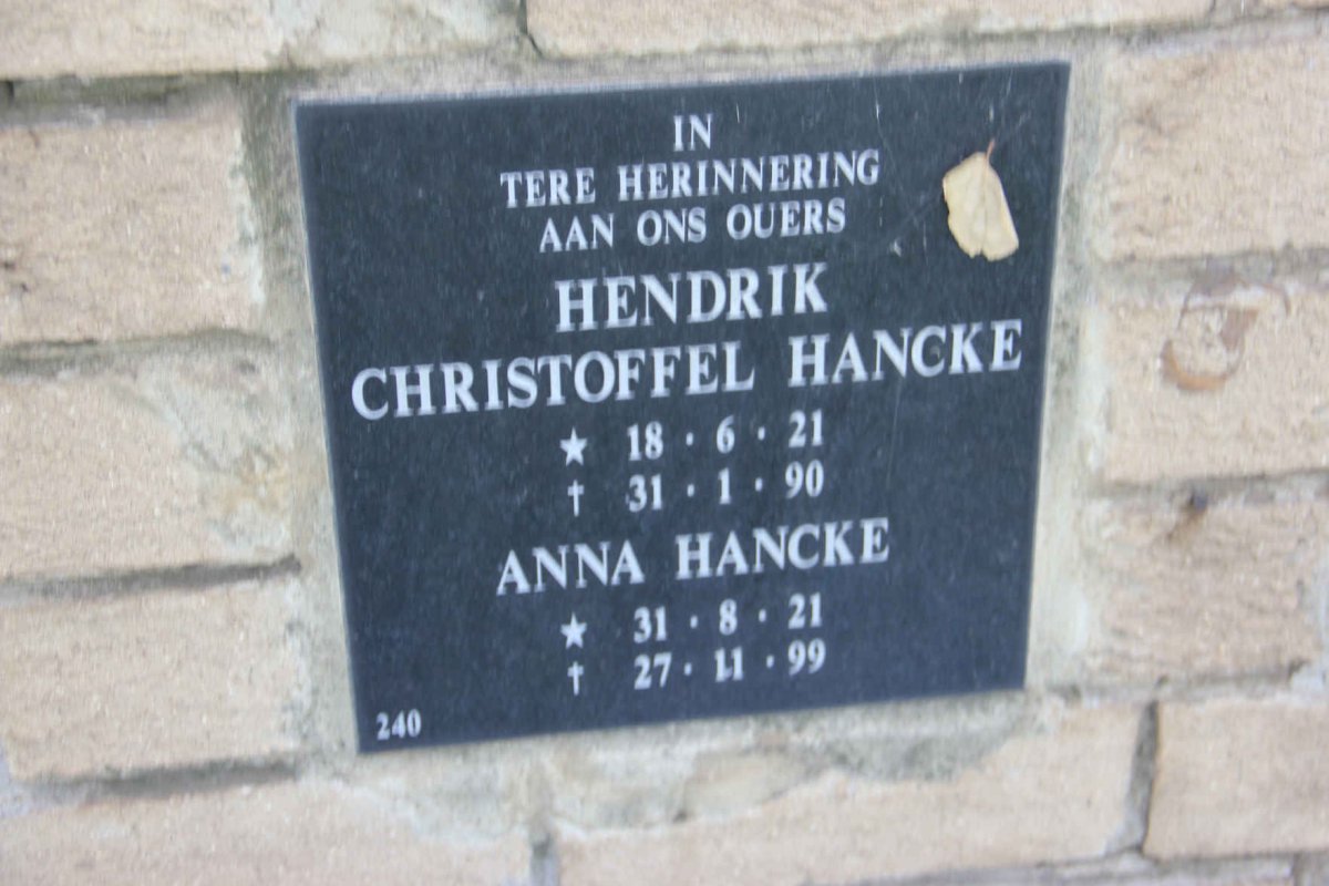 HANCKE Hendrik Christoffel ??21-??90 &amp; Anna ??21-??99