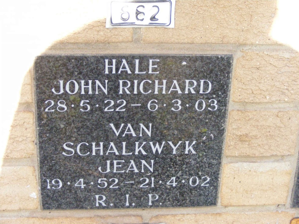 HALE John Richard 1922-2003 :: VAN SCHALKWYK Jean 1952-2002