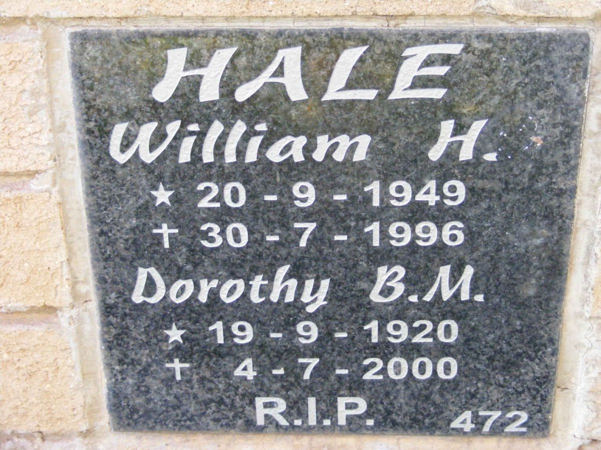HALE WIlliam H. 1949-1996 &amp; Dorothy B.M. 1920-2000