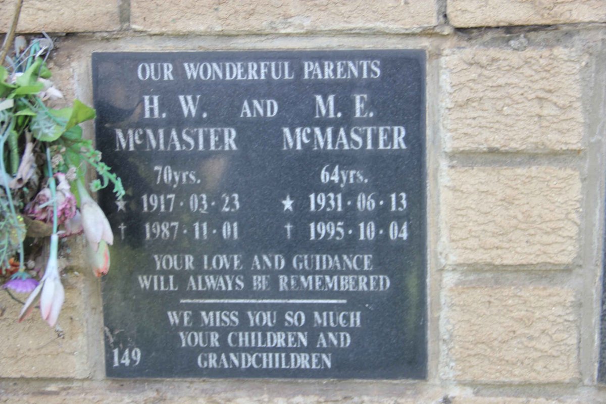McMASTER H.W. 1971-1987 &amp; M.E. 1931-1995