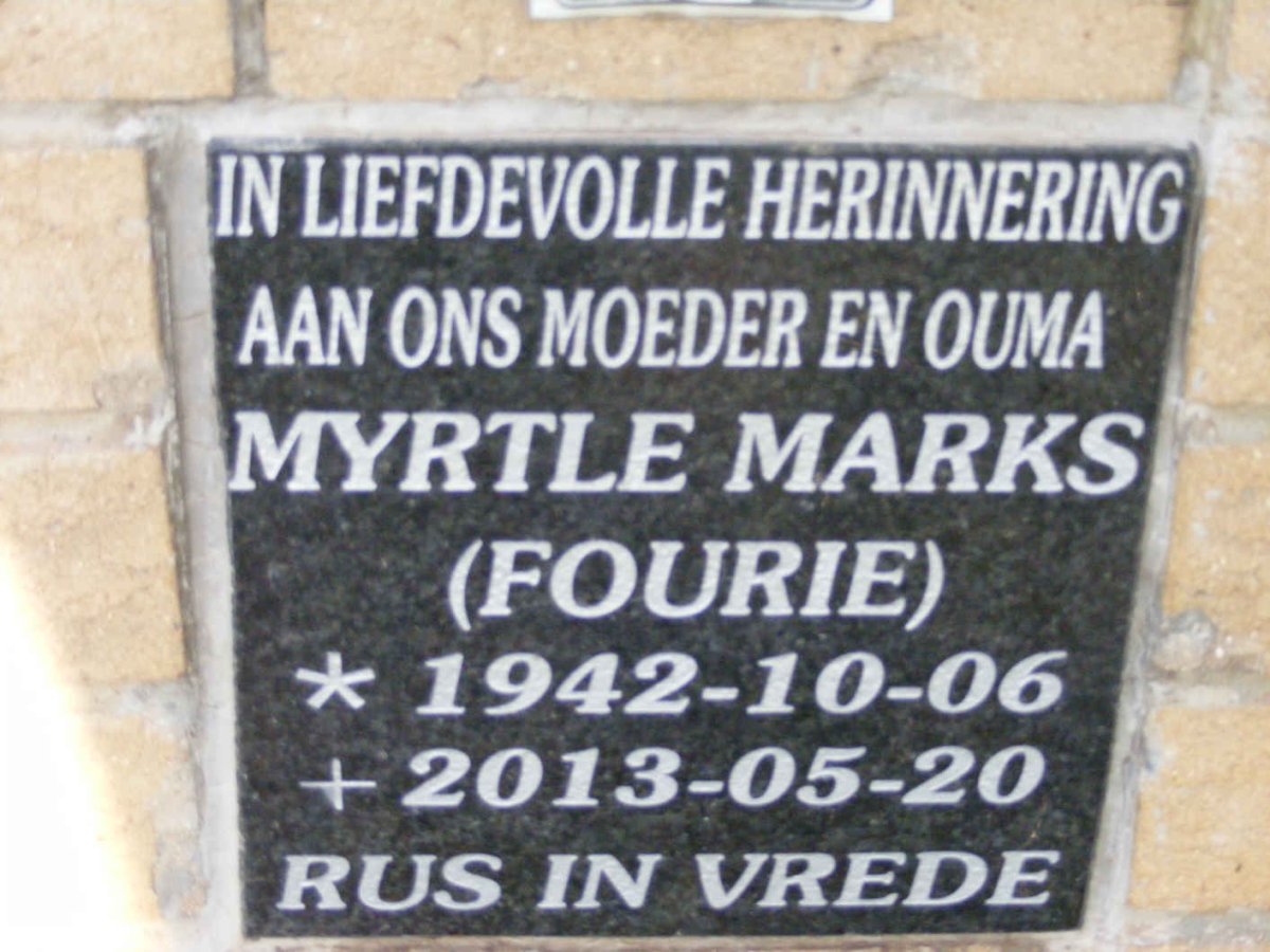 MARKS Myrtle nee FOURIE 1942-2013
