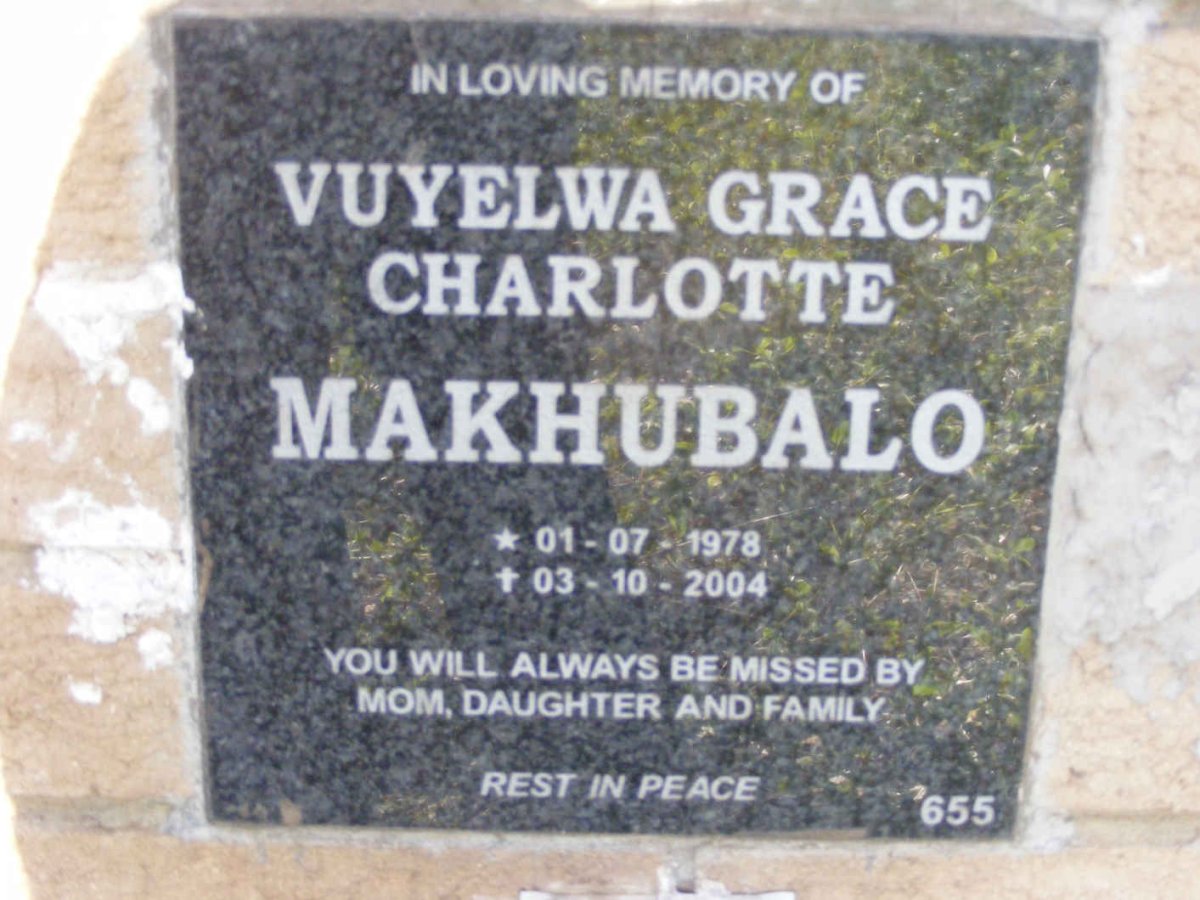 MAKHUBALO Vuyelwa Grace Charlotte 1978-2004