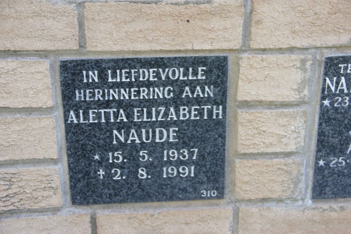 NAUDE Aletta Elizabeth 1937-1991