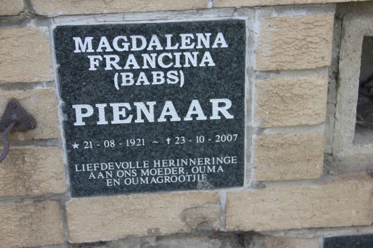 PIENAAR Magdalena Francina 1921-2007