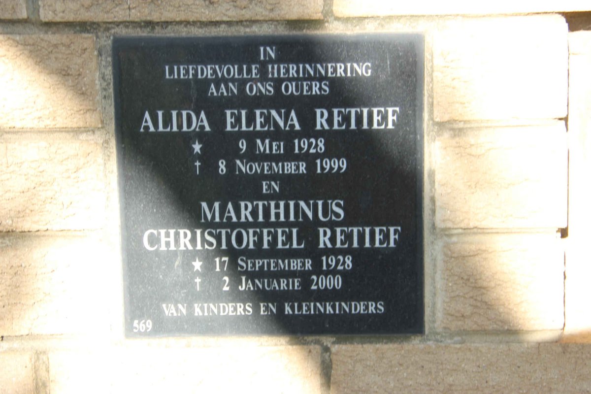 RETIEF Marthinus Christoffel 1928-2000 &amp; Alida Elena 1928-1999