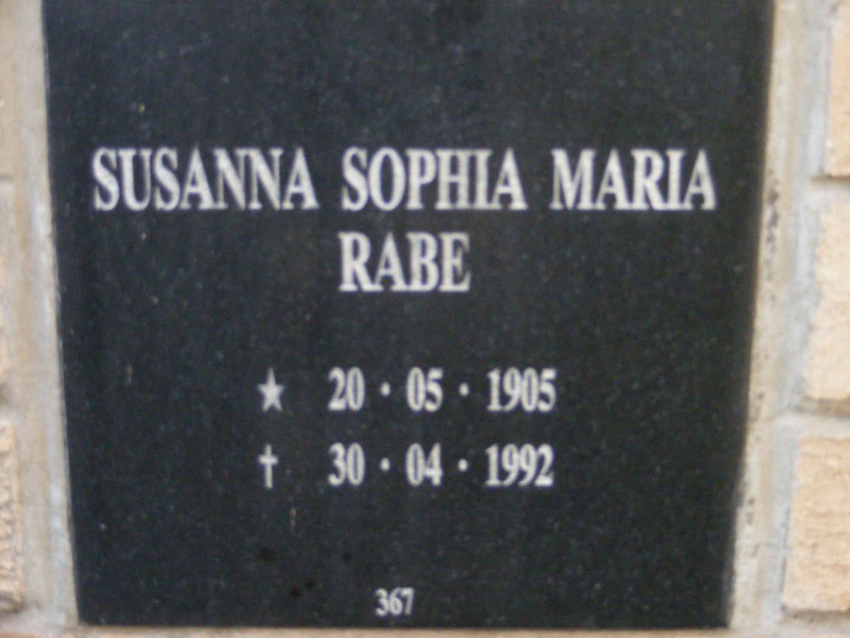 RABE Susanna Sophia Maria 1905-1992