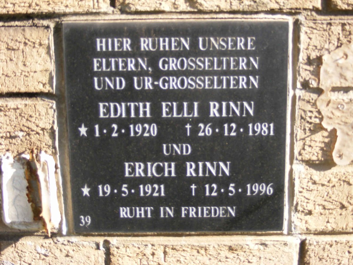 RINN Erich 1921-1996 &amp; Edith Elli 1920-1981