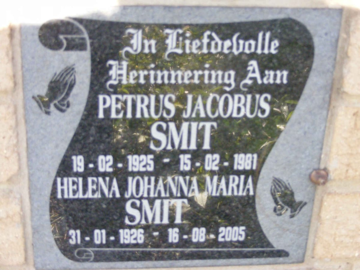 SMIT Petrus Jacobus 1925-1981 &amp; Helena Johanna Maria 1926-2005