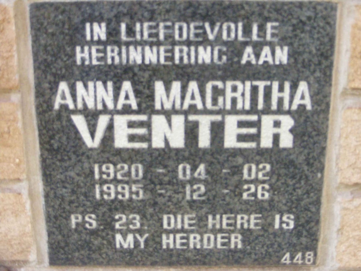 VENTER Anna Magritha 1920-1995