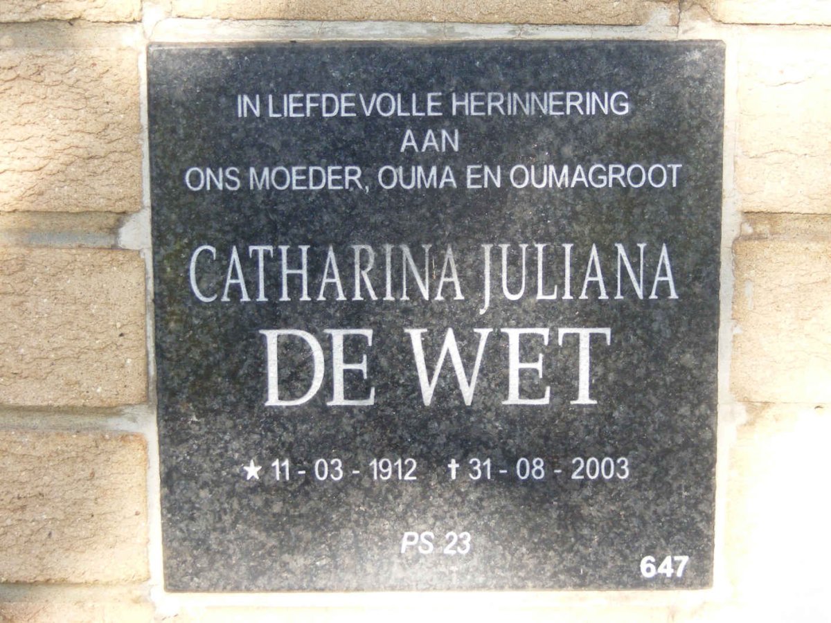 WET Catharina Juliana, de 1912-2003
