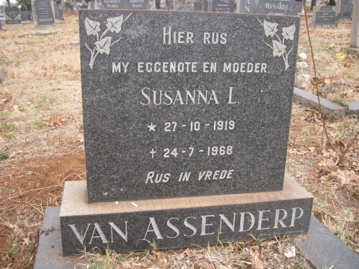 ASSENDERP Susanna L., van 1919-1968