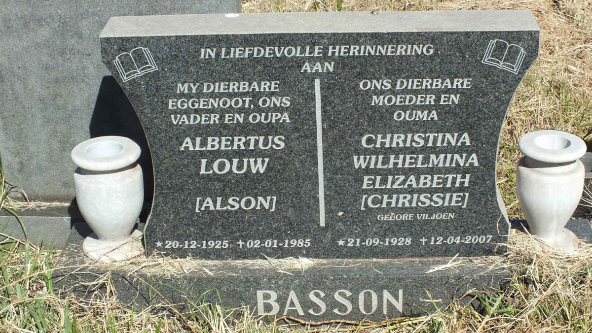 BASSON Albertus Louw 1925-1985 &amp; Christina Wilhelmina Elizabeth VILJOEN 1928-2007