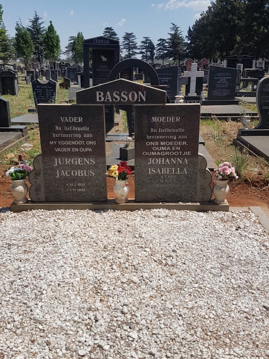 BASSON Jurgens Jacobus 1935-1999 &amp; Johanna Isabella 1937-2016