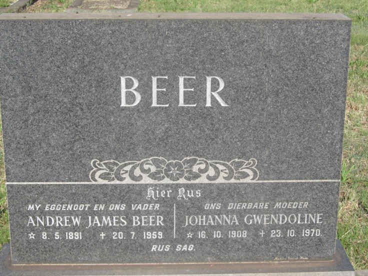 BEER Andrew James 1891-1959 &amp; Johanna Gwendoline 1908-1970
