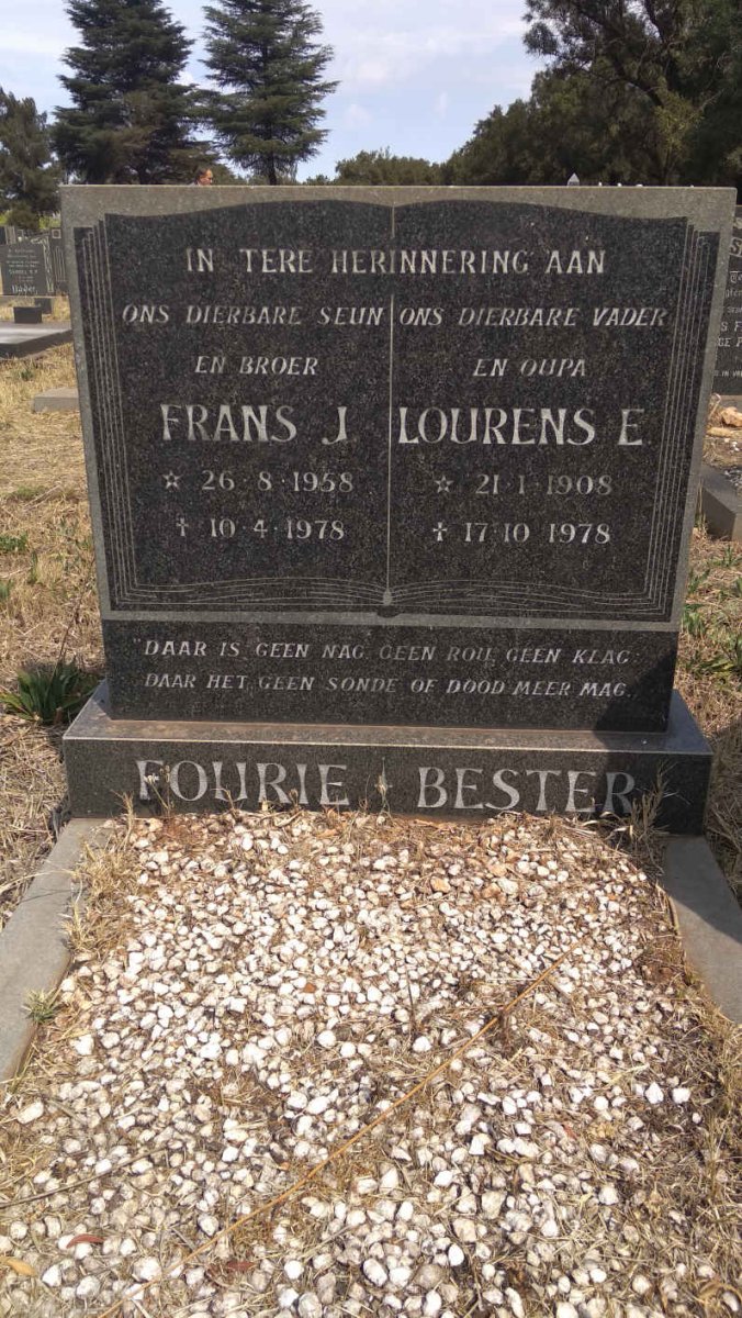 BESTER Lourens E. 1908-1978 :: FOURIE Frans J. 1958-1978