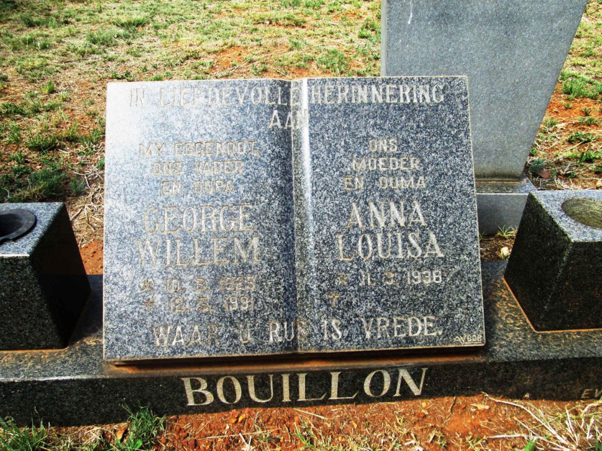BOUILLON George Willem 1925-1991 &amp; Anna Louisa 1938-
