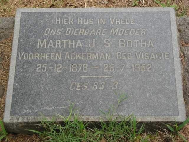 BOTHA Martha J.S. formerly ACKERMAN nee VISAGIE 1878-1952