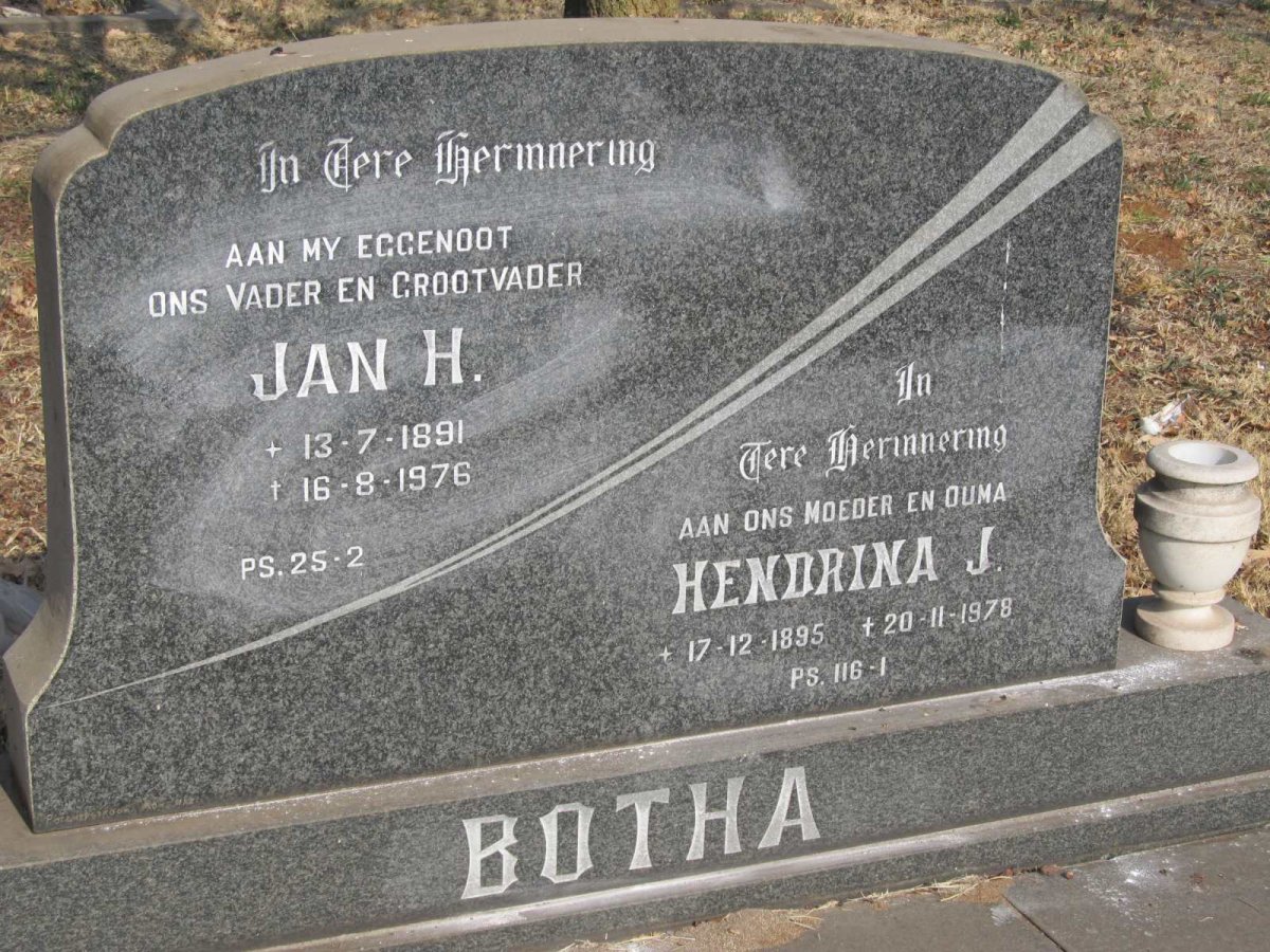 BOTHA Jan H. 1891-1976 &amp; Hendrina J. 1895-1978