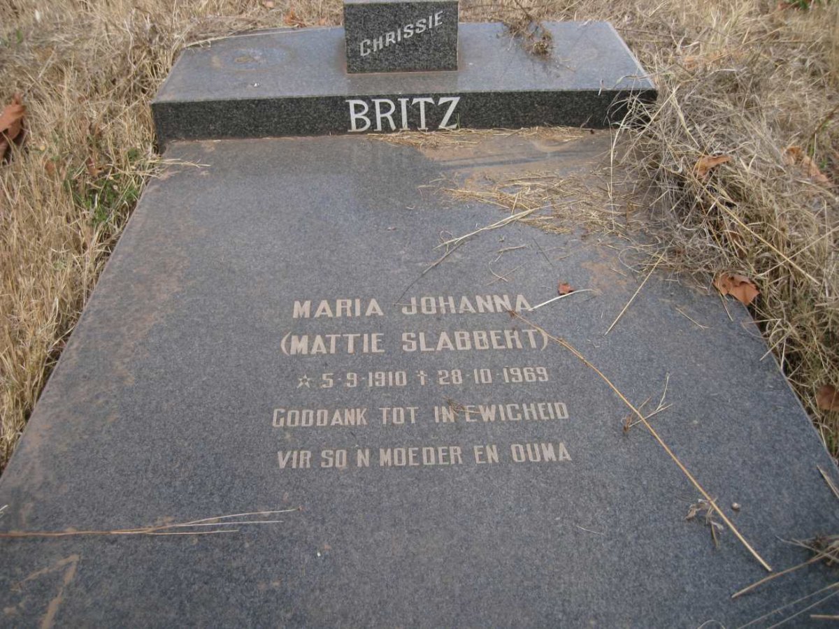 BRITZ Maria Johanna nee SLABBERT 1910-1969