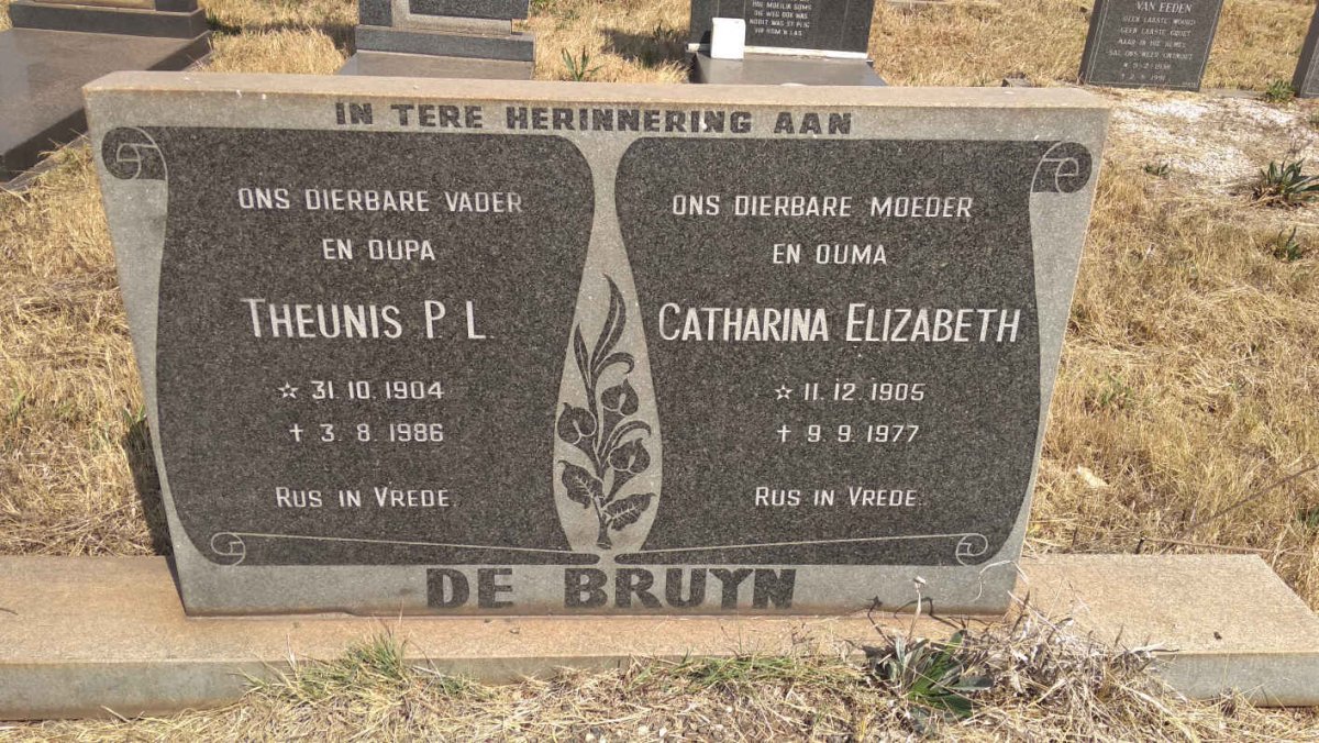 BRUYN Theunis P.L., de 1904-1986 &amp; Catharina Elizabeth 1905-1977