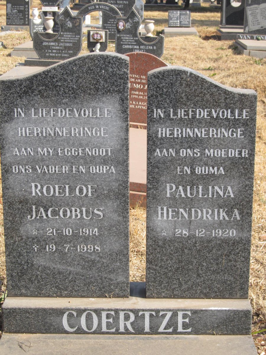 COERTZE Roelof Jacobus 1914-1998 &amp; Paulina Hendrika 1920-