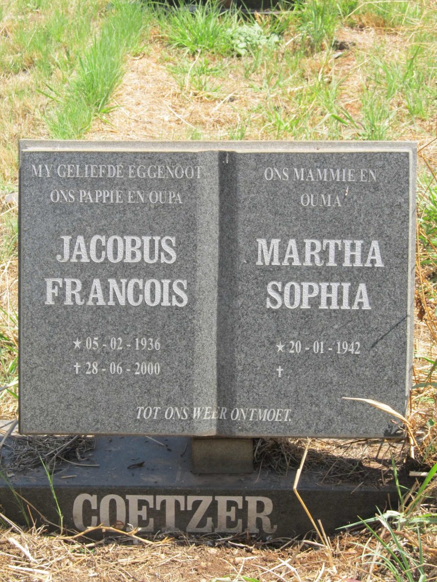 COETZER Jacobus Francois 1936-2000 &amp; Martha Sophia 1942-