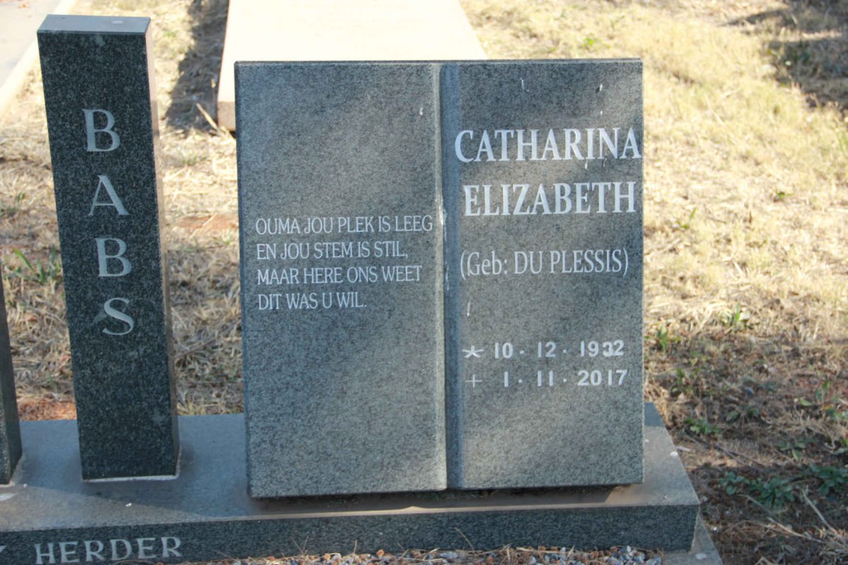 CILLIERS Immanuel Andries 1929-1994 &amp; Catharina Elizabeth DU PLESSIS 1932-2017
