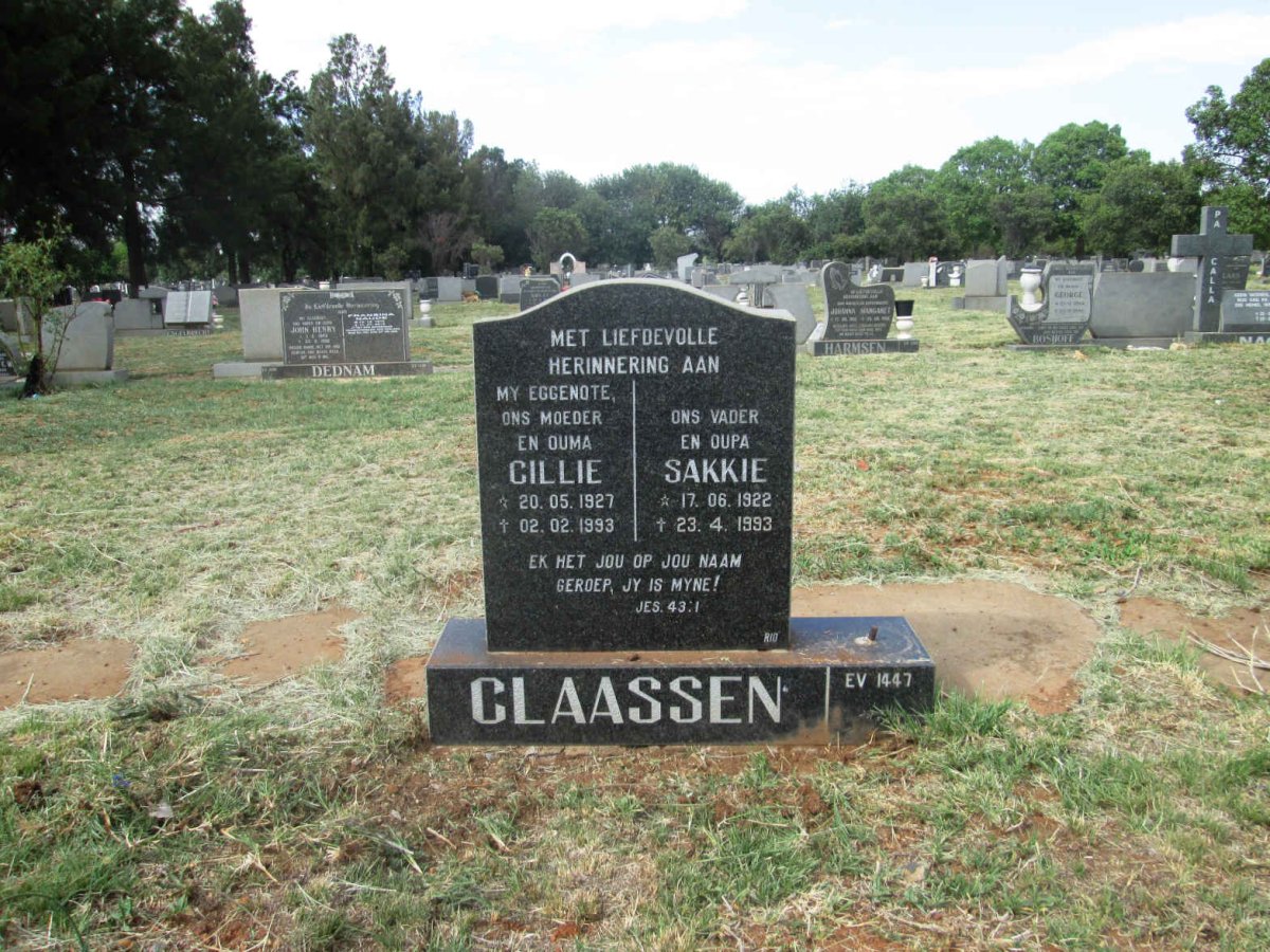 CLAASSEN Sakkie 1922-1993 &amp; Cillie 1927-1993