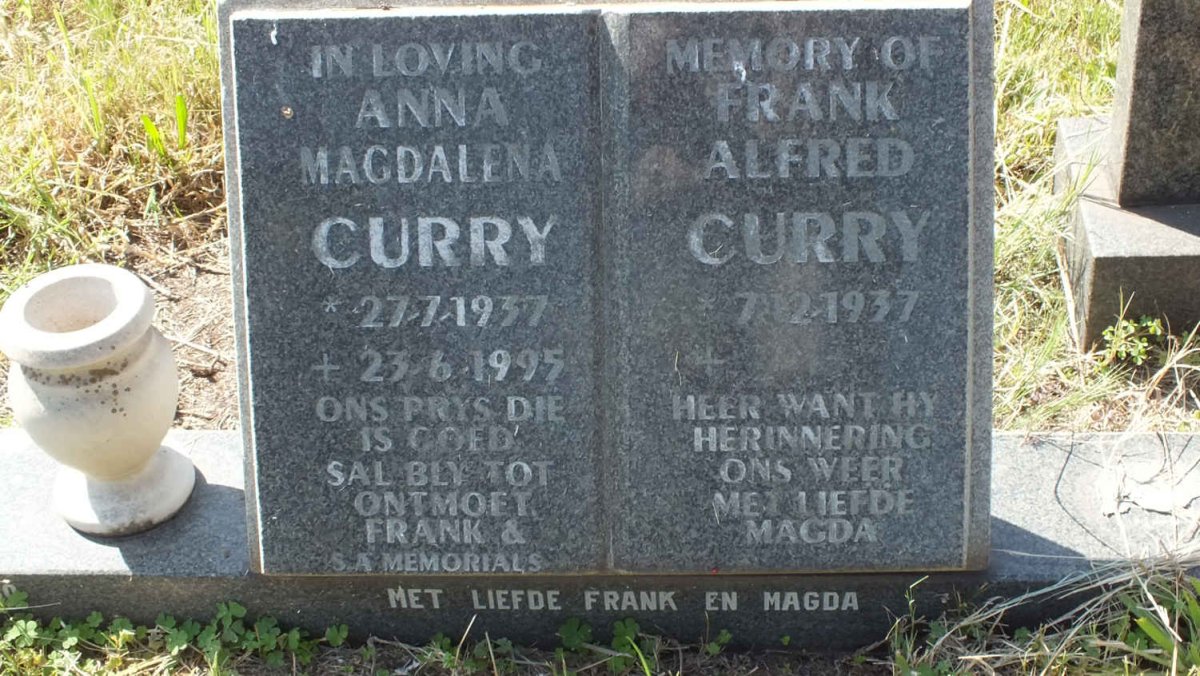 CURRY Frank Alfred 1937- &amp; Anna Magdalena 1937-1995